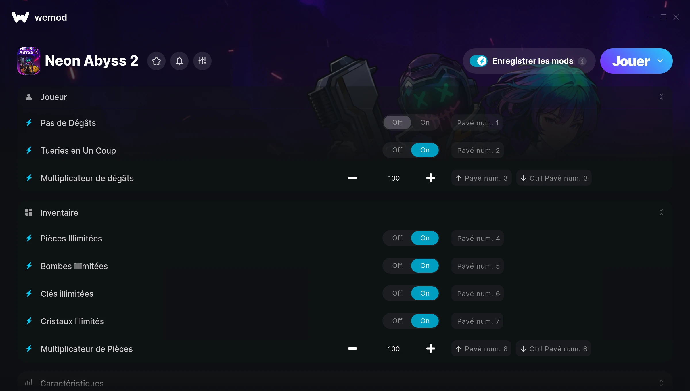 Capture d’écran des cheats pour Neon Abyss 2