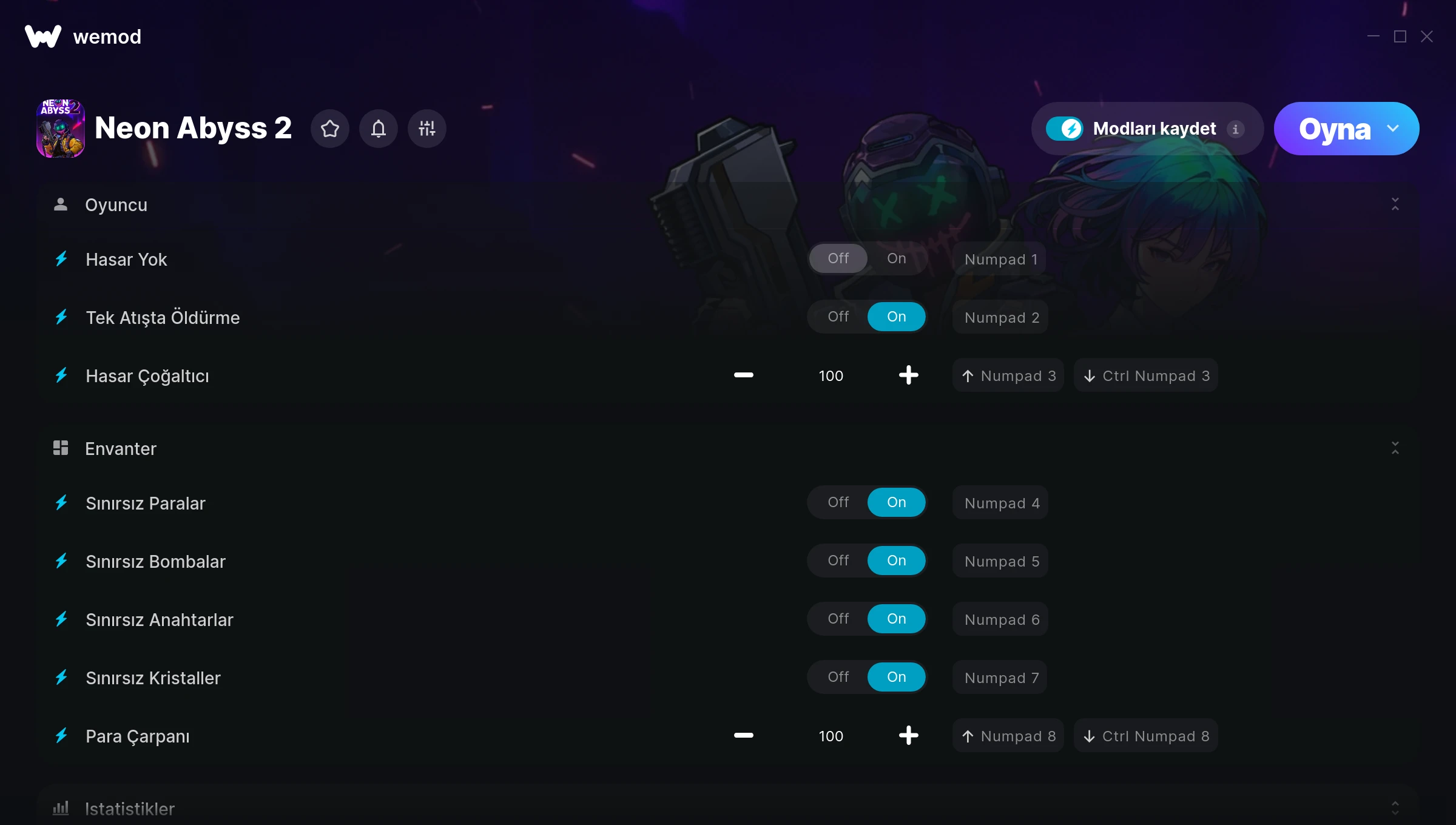 Neon Abyss 2 hilelerinin ekran görüntüsü