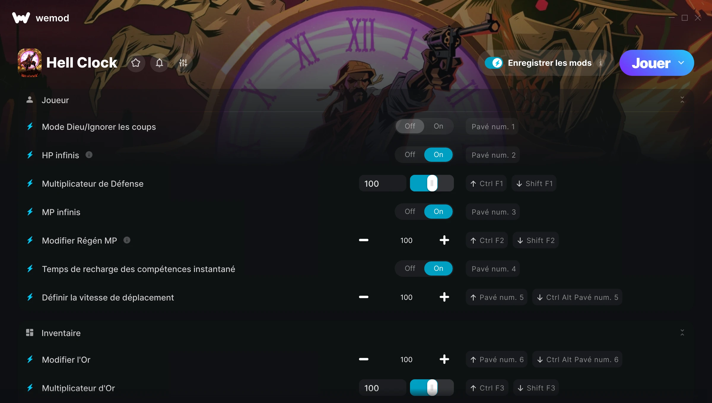 Capture d’écran des cheats pour Hell Clock