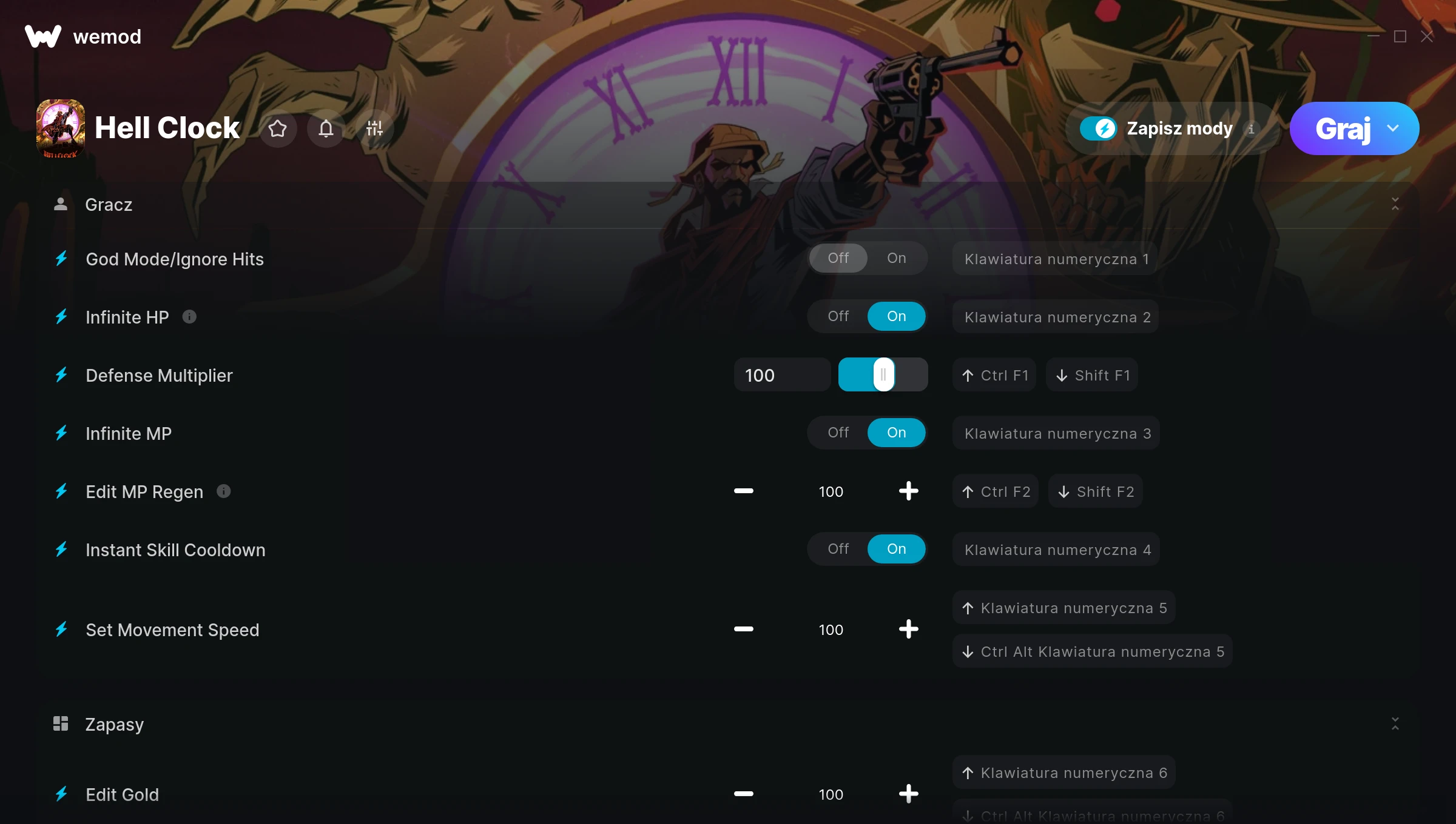 Cheaty do Hell Clock – zrzut ekranu