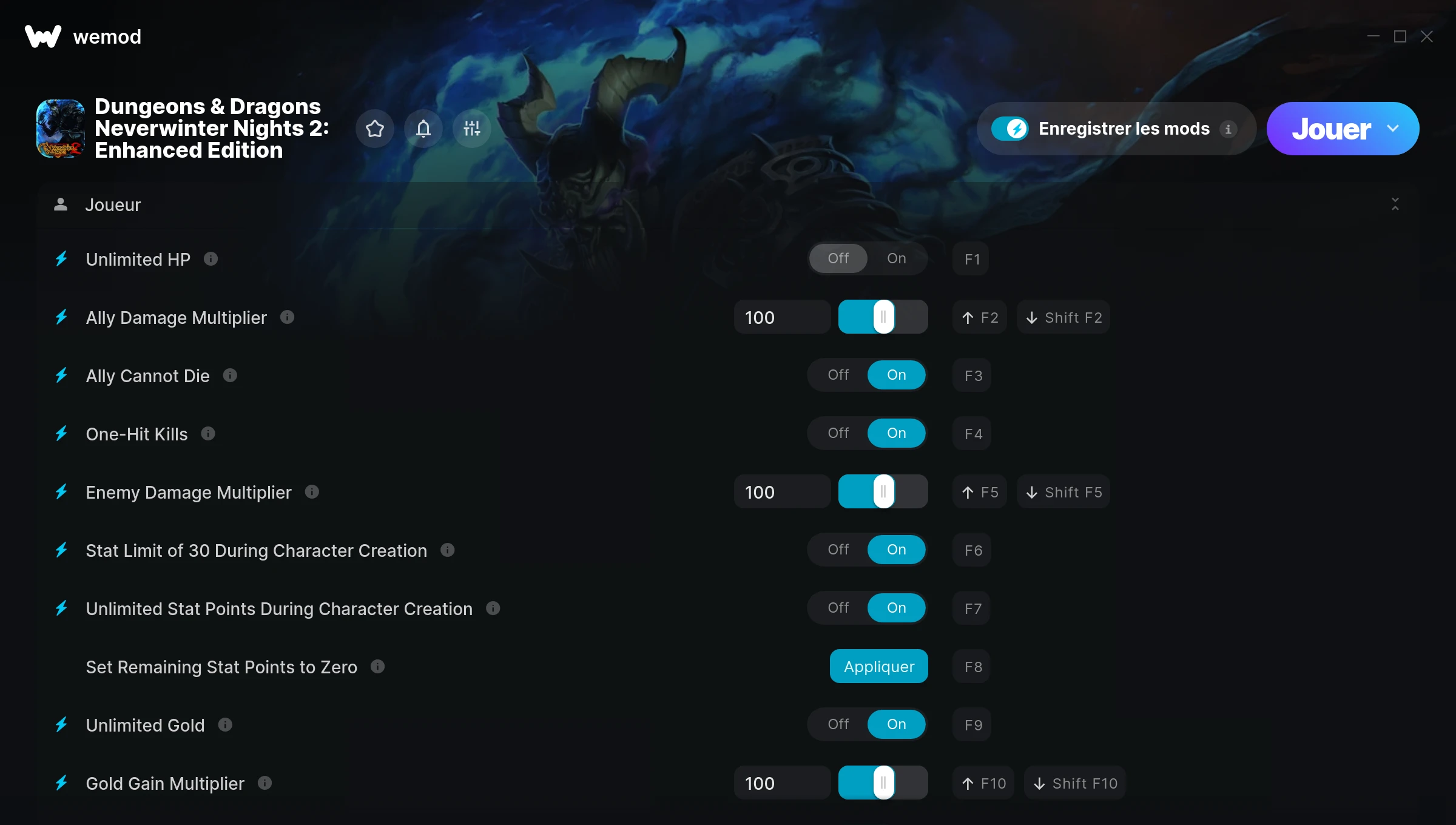 Capture d’écran des cheats pour Dungeons & Dragons Neverwinter Nights 2: Enhanced Edition