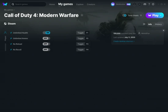 Call of Duty 4: Modern Warfare cheats screenshot