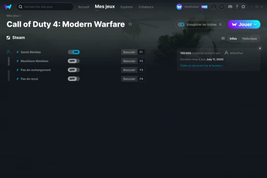 Capture d'écran de triches de Call of Duty 4: Modern Warfare