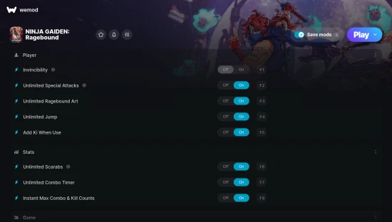 PC Cheats and Trainers (Codes) for Ninja Gaiden 4: WeMod