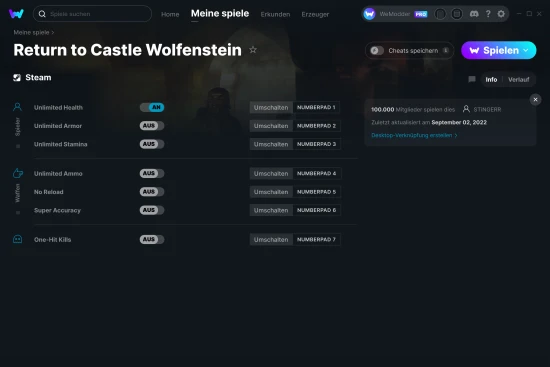 Return to Castle Wolfenstein Cheats Screenshot