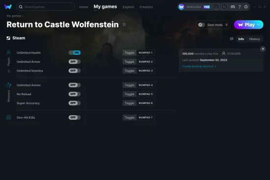 Return to Castle Wolfenstein cheats screenshot