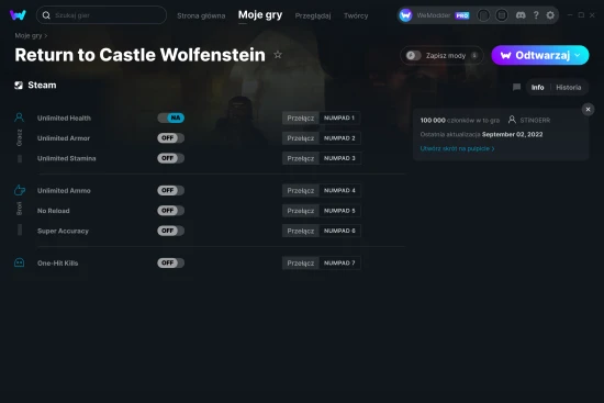 cheaty Return to Castle Wolfenstein zrzut ekranu
