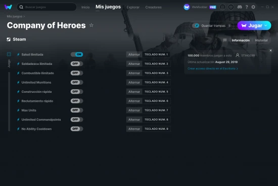 captura de pantalla de las trampas de Company of Heroes - Legacy Edition