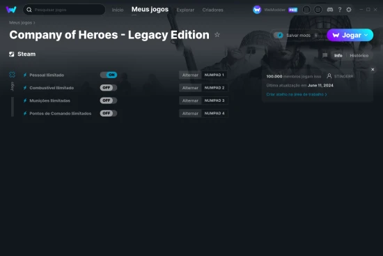 Captura de tela de cheats do Company of Heroes - Legacy Edition