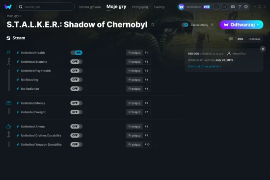 cheaty S.T.A.L.K.E.R.: Shadow of Chernobyl zrzut ekranu