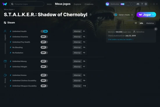 Captura de tela de cheats do S.T.A.L.K.E.R.: Shadow of Chernobyl