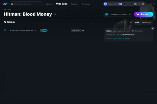 Capture d'écran de triches de Hitman: Blood Money