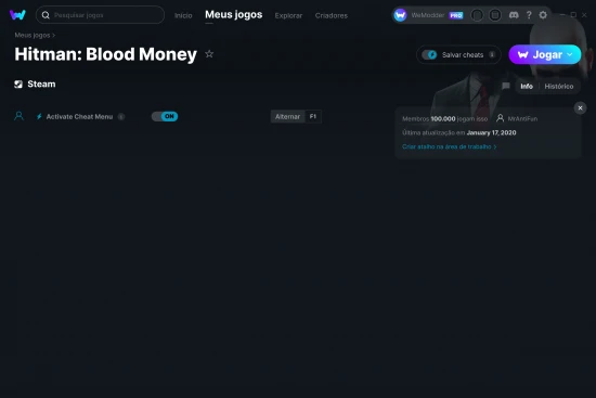 Captura de tela de cheats do Hitman: Blood Money