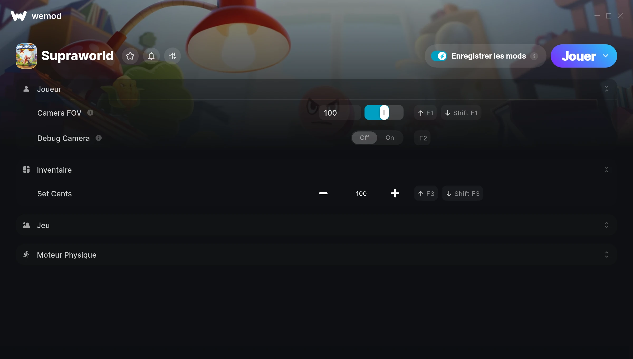 Capture d’écran des cheats pour Supraworld