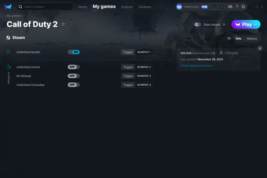 Call of Duty 2 cheats screenshot