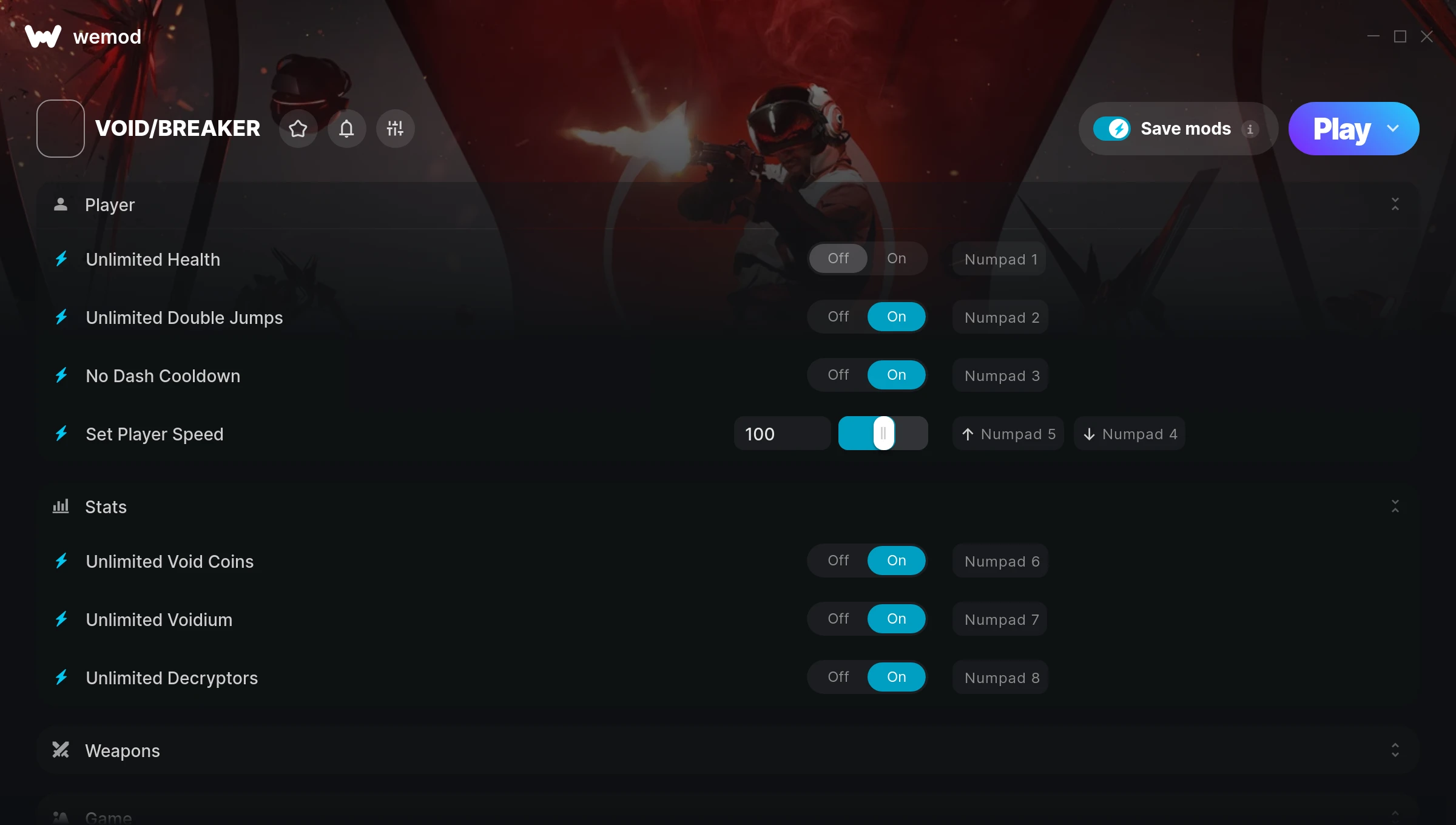 VOID/BREAKER cheats screenshot