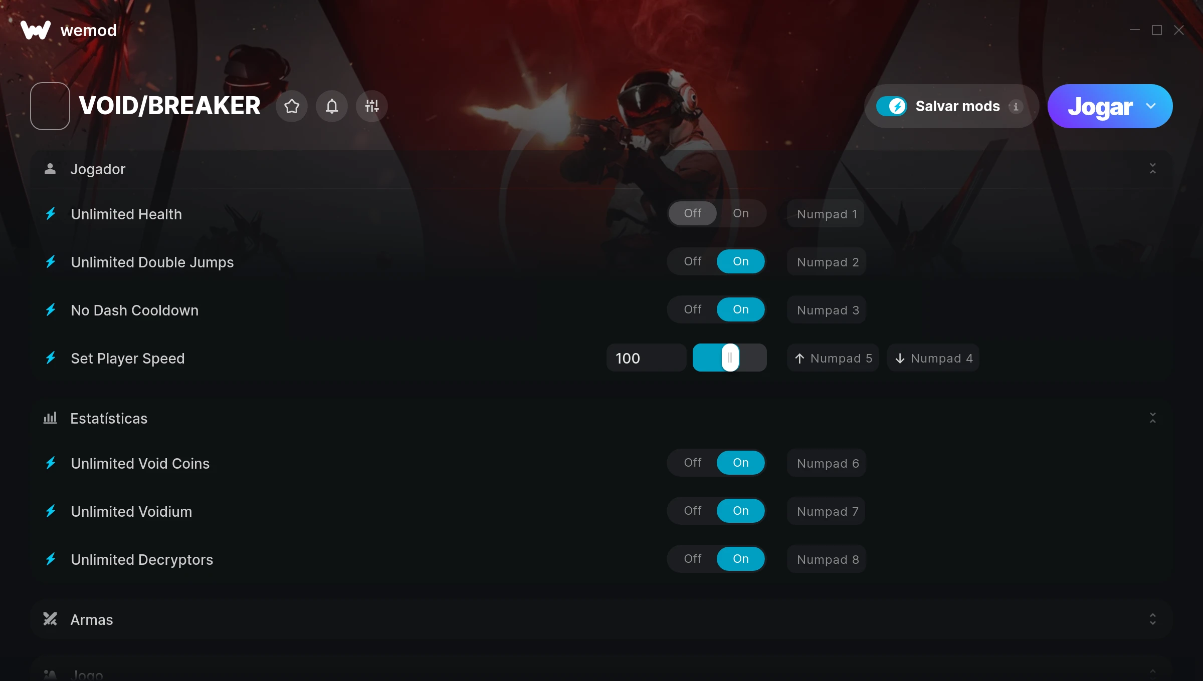 Captura de tela de trapaças de VOID/BREAKER