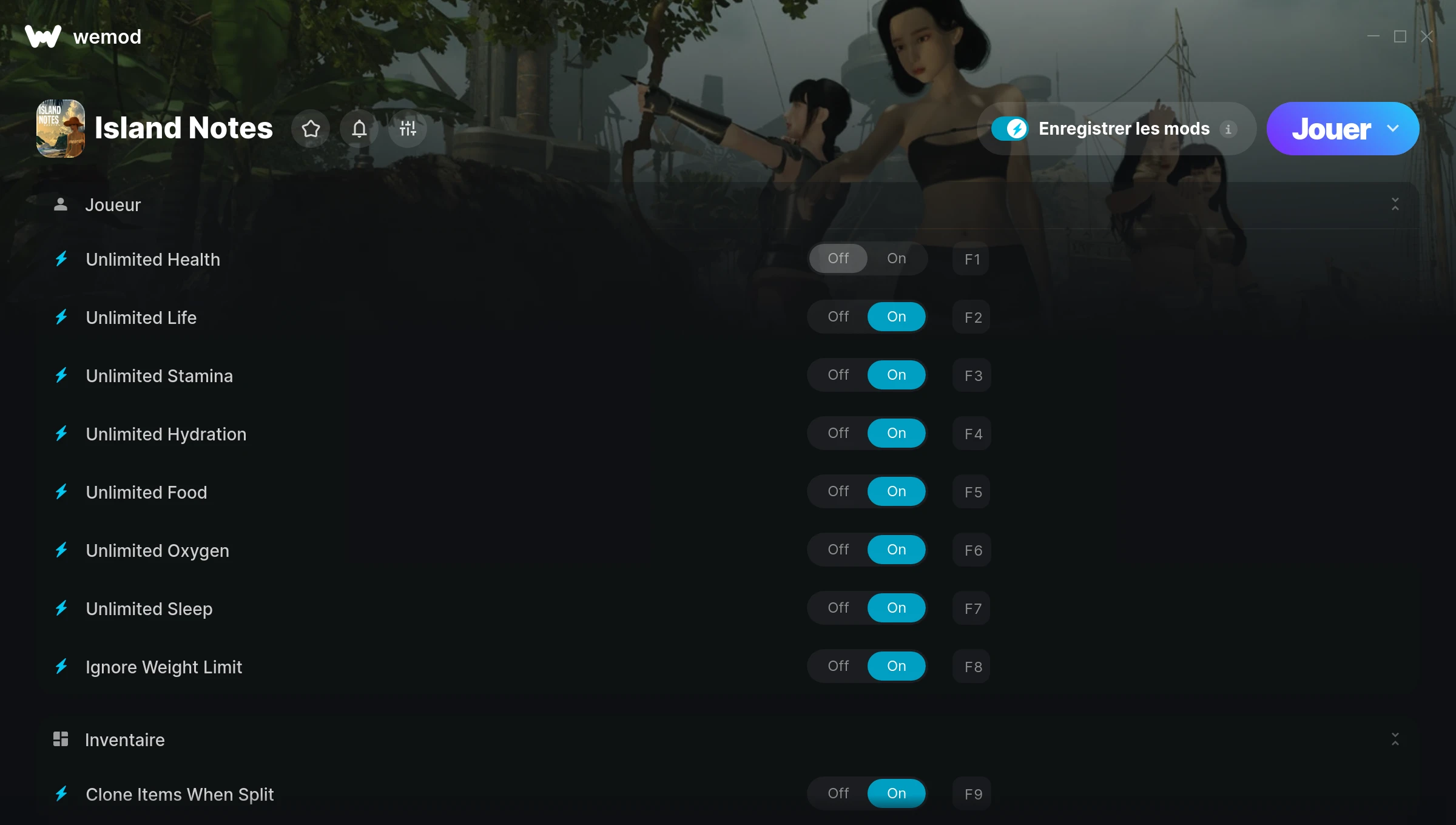 Capture d’écran des cheats pour Island Notes