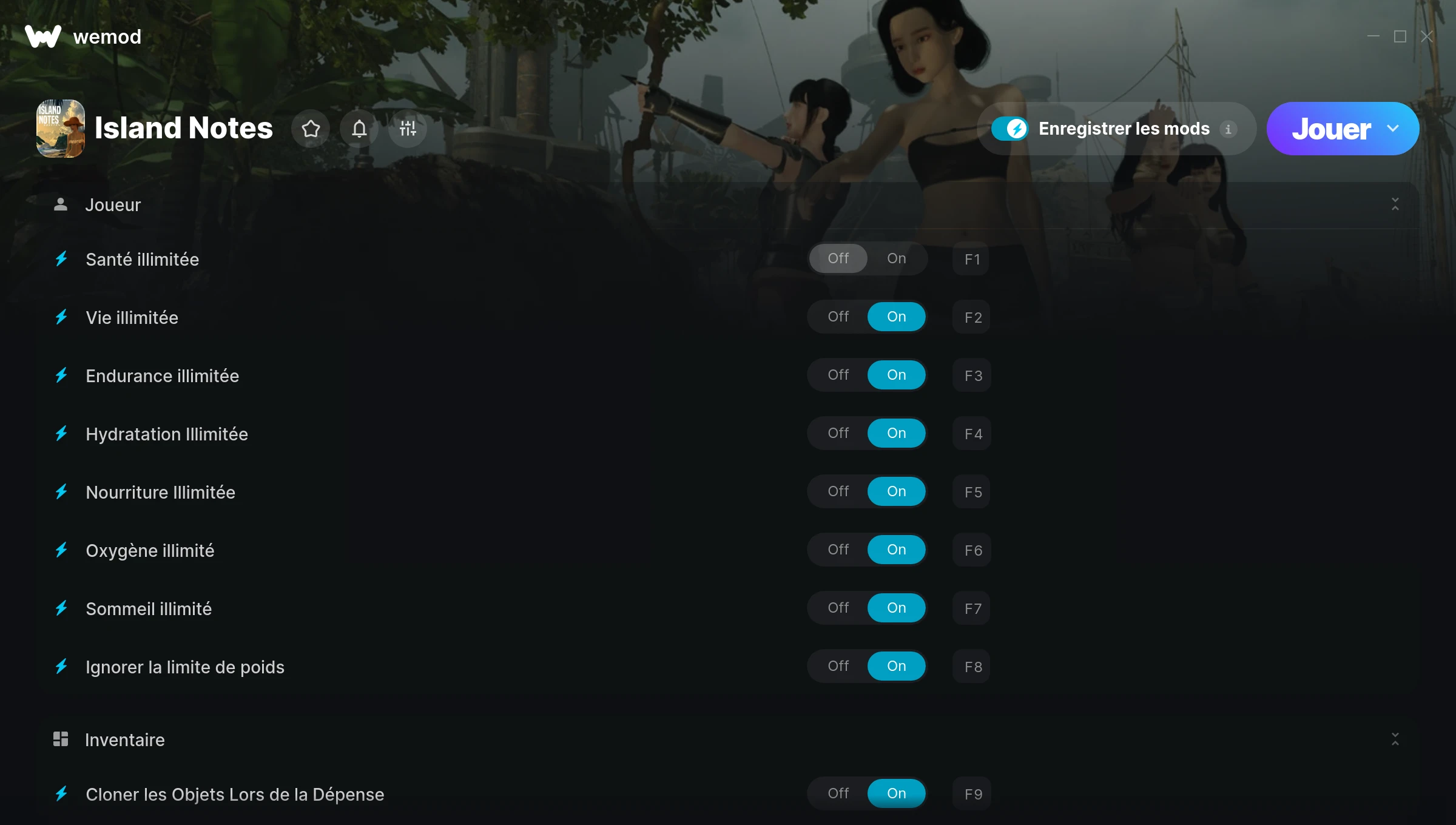 Capture d’écran des cheats pour Island Notes