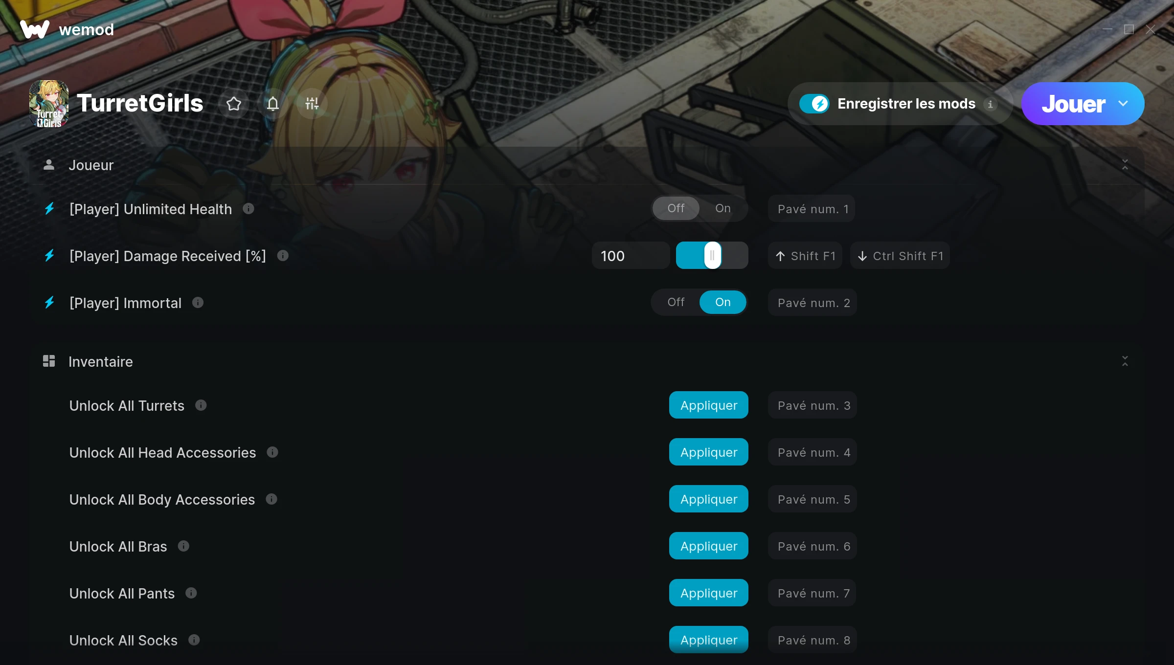 Capture d’écran des cheats pour TurretGirls