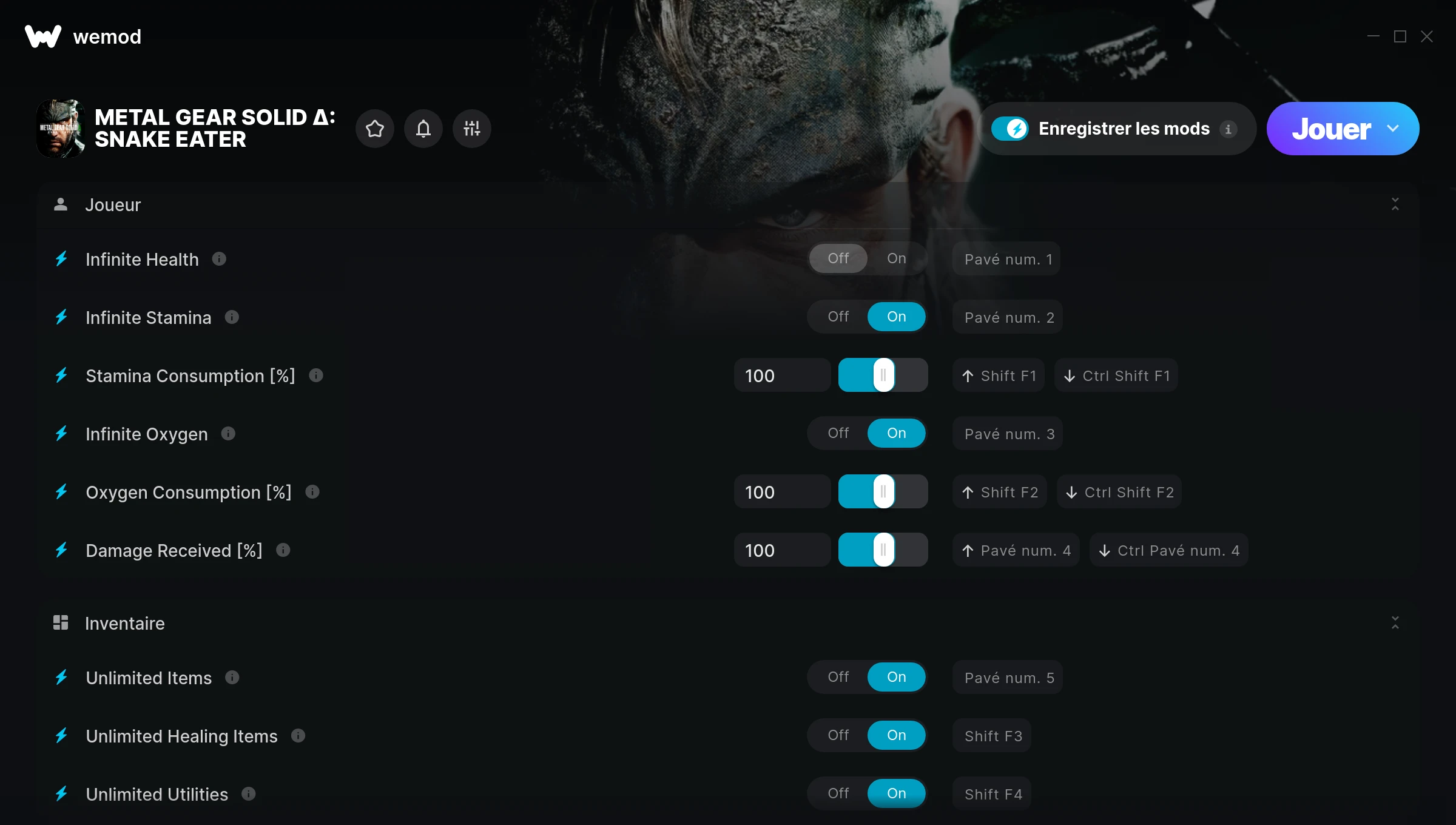 Capture d’écran des cheats pour METAL GEAR SOLID Δ: SNAKE EATER