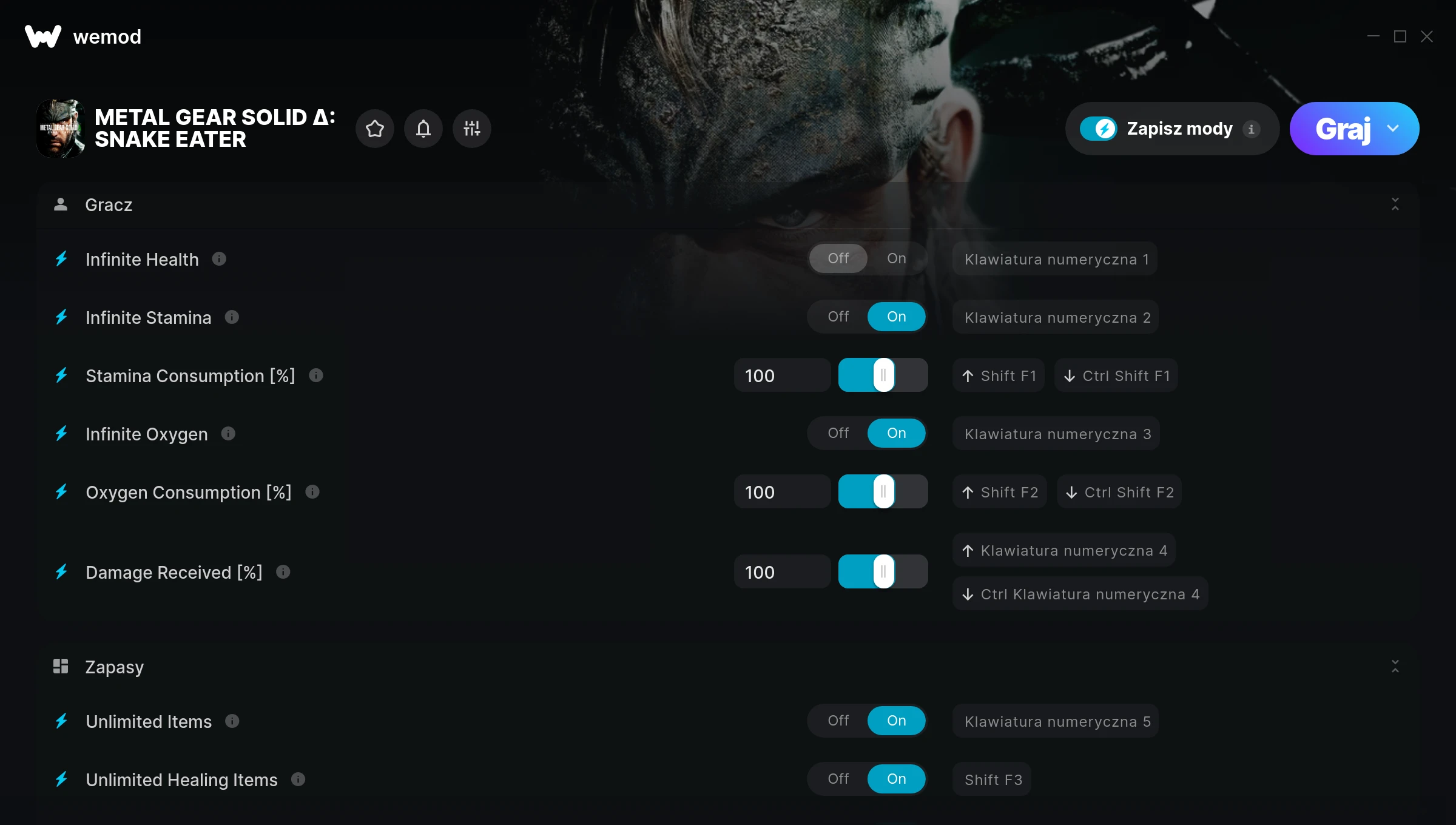 Cheaty do METAL GEAR SOLID Δ: SNAKE EATER – zrzut ekranu
