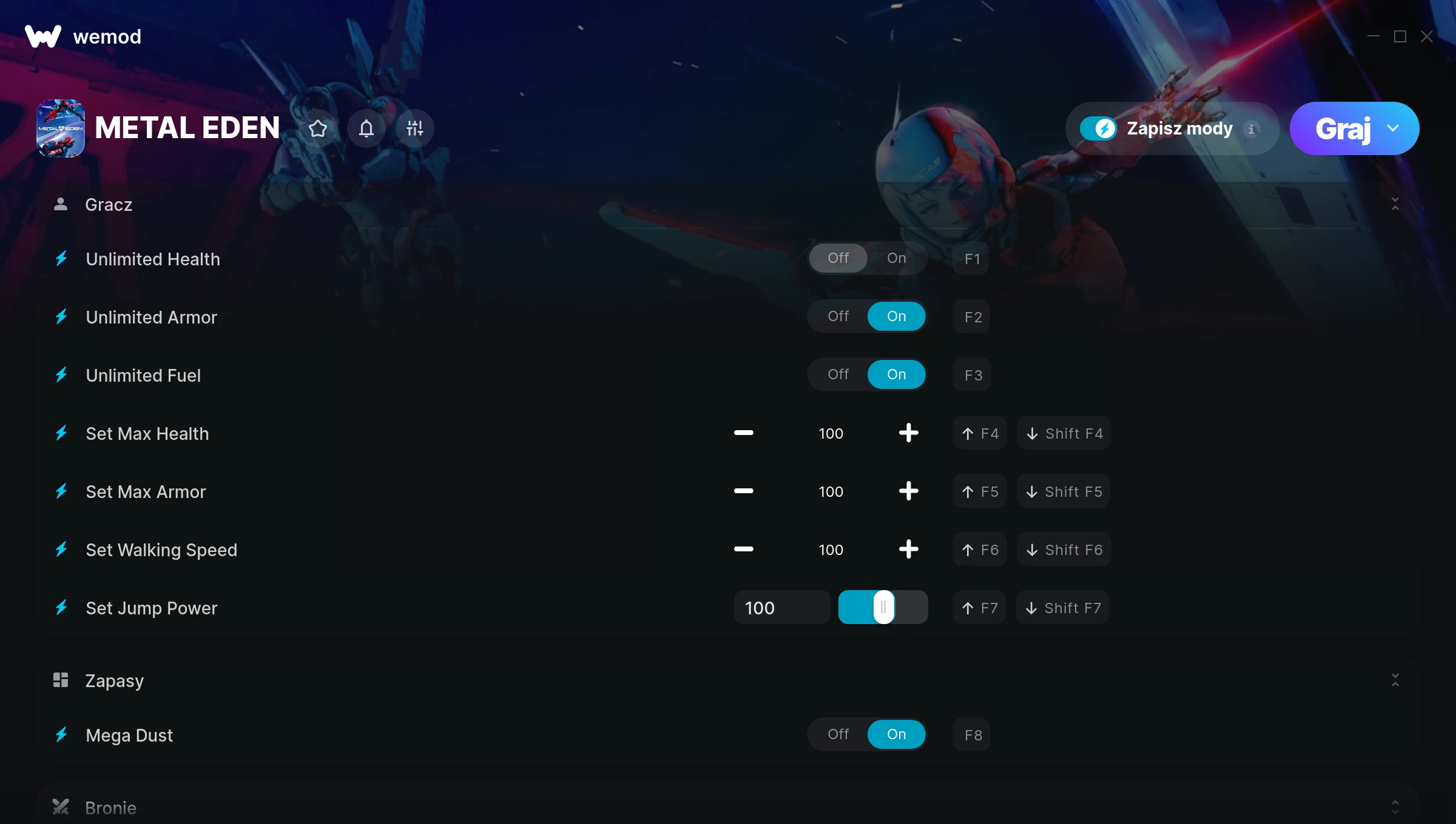 Cheaty do METAL EDEN – zrzut ekranu