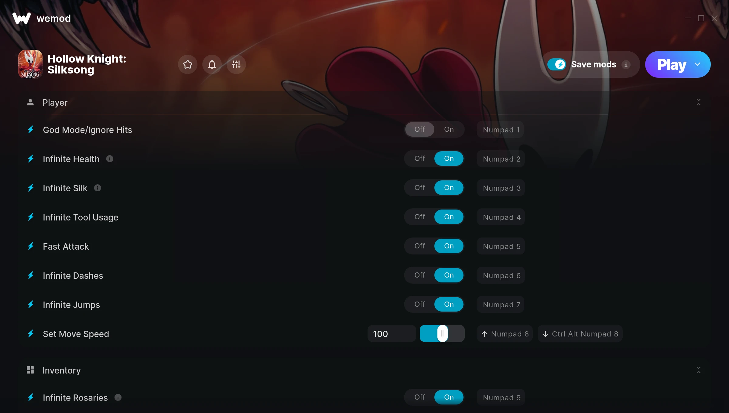 Hollow Knight: Silksong cheats screenshot