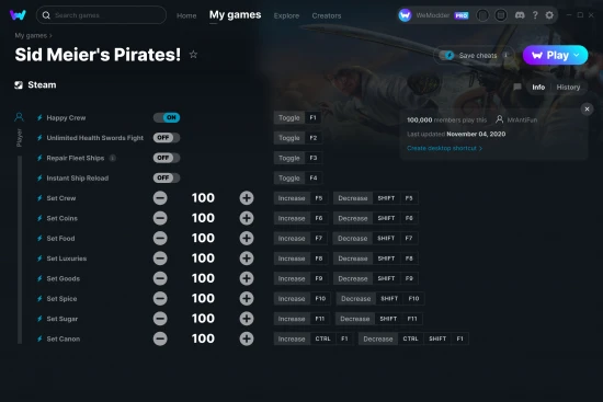 Sid Meier's Pirates! cheats screenshot