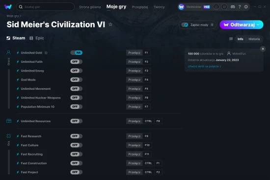 cheaty Sid Meier's Civilization VI zrzut ekranu