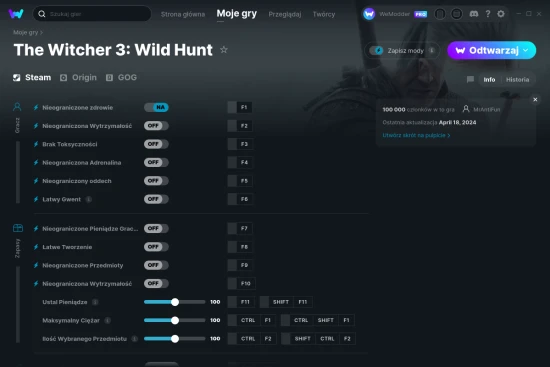 cheaty The Witcher 3: Wild Hunt zrzut ekranu