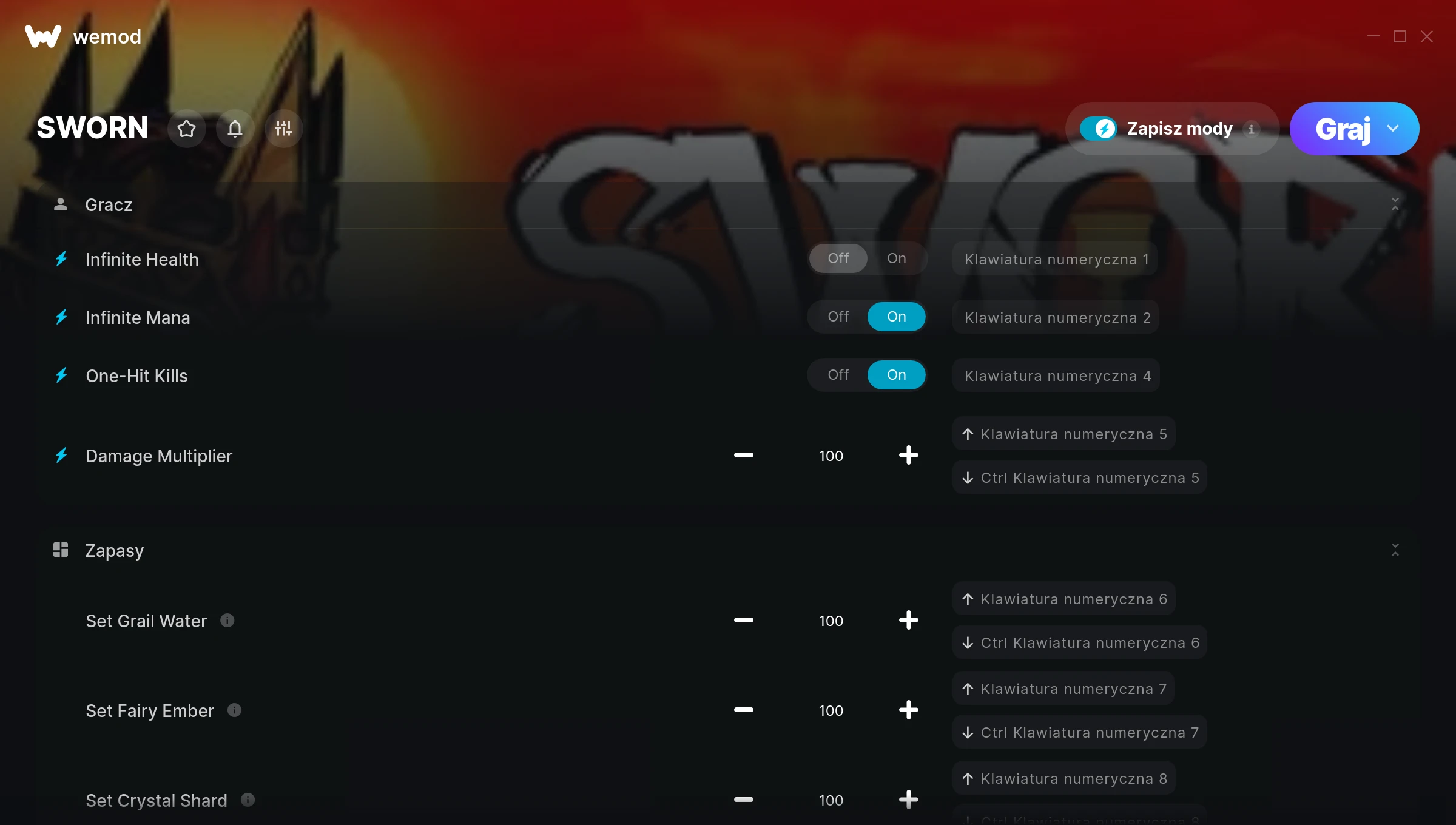 Cheaty do SWORN – zrzut ekranu