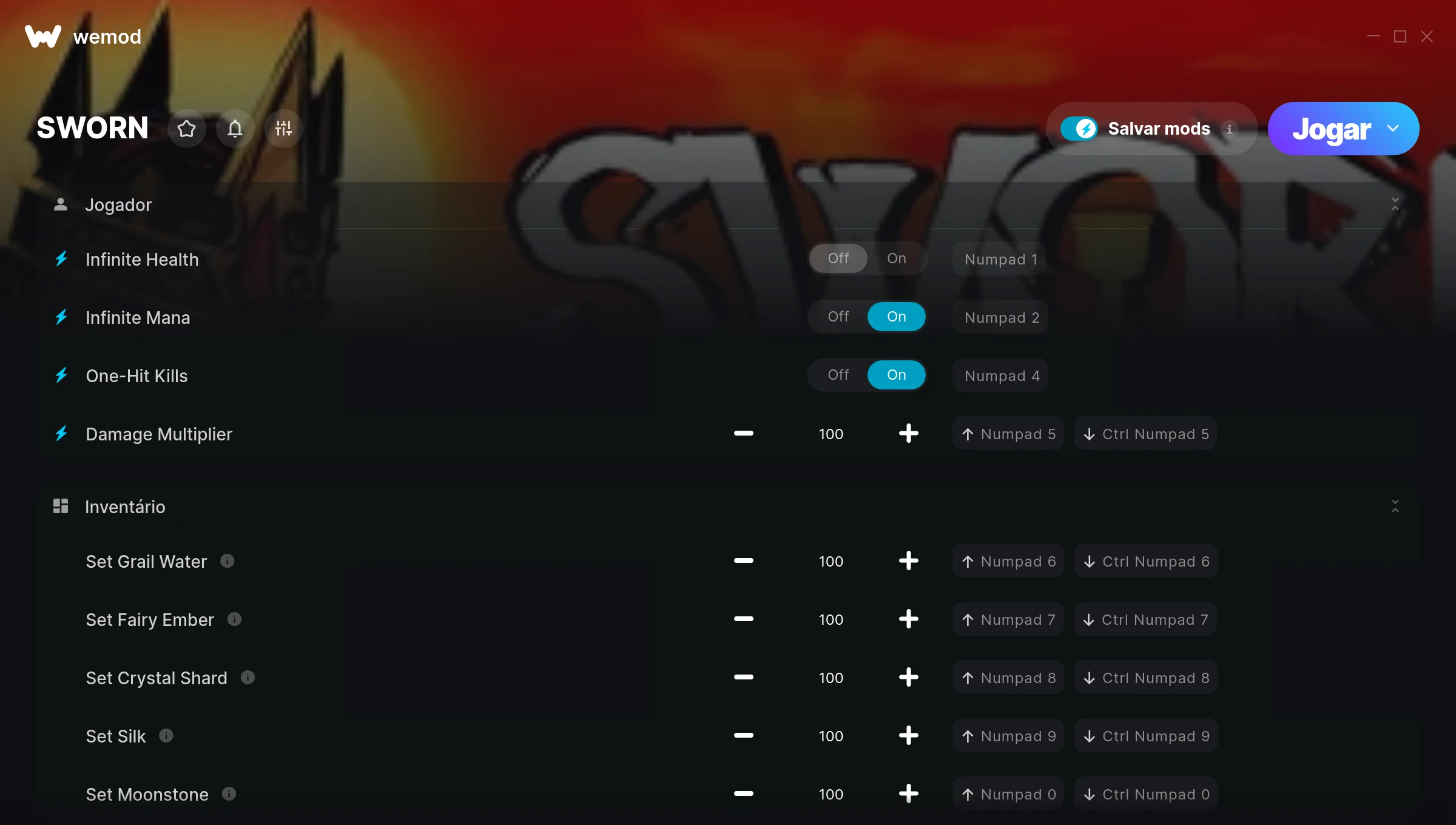 Captura de tela de trapaças de SWORN