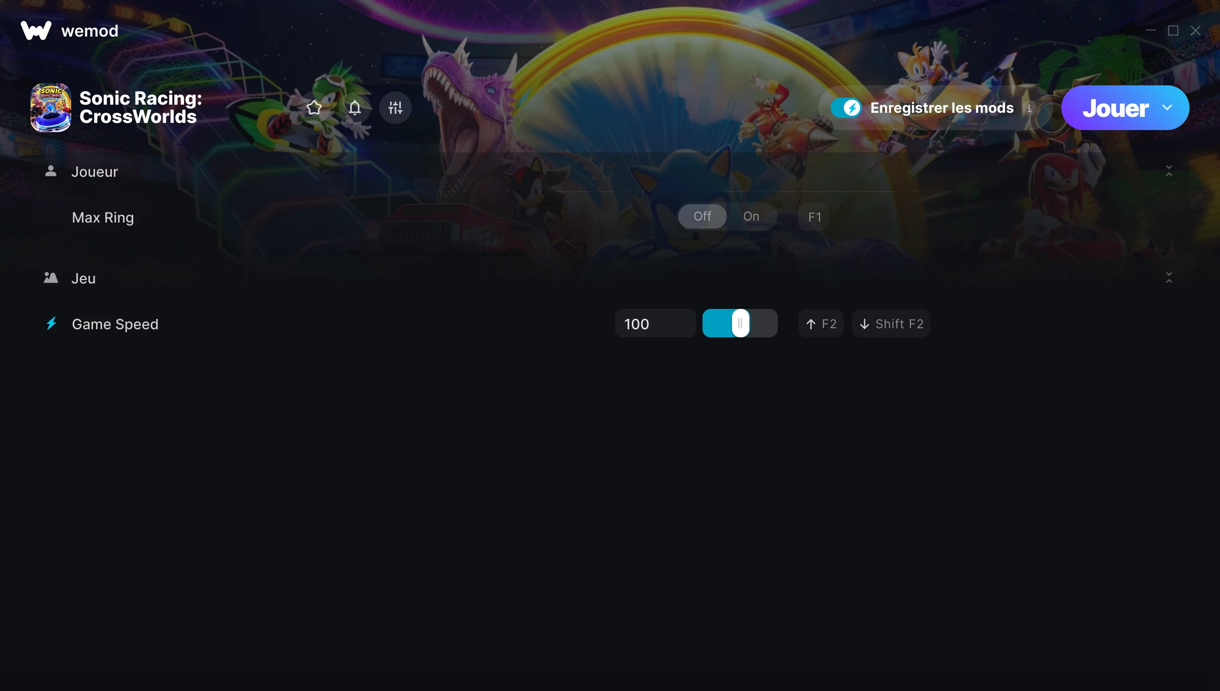 Capture d’écran des cheats pour Sonic Racing: CrossWorlds