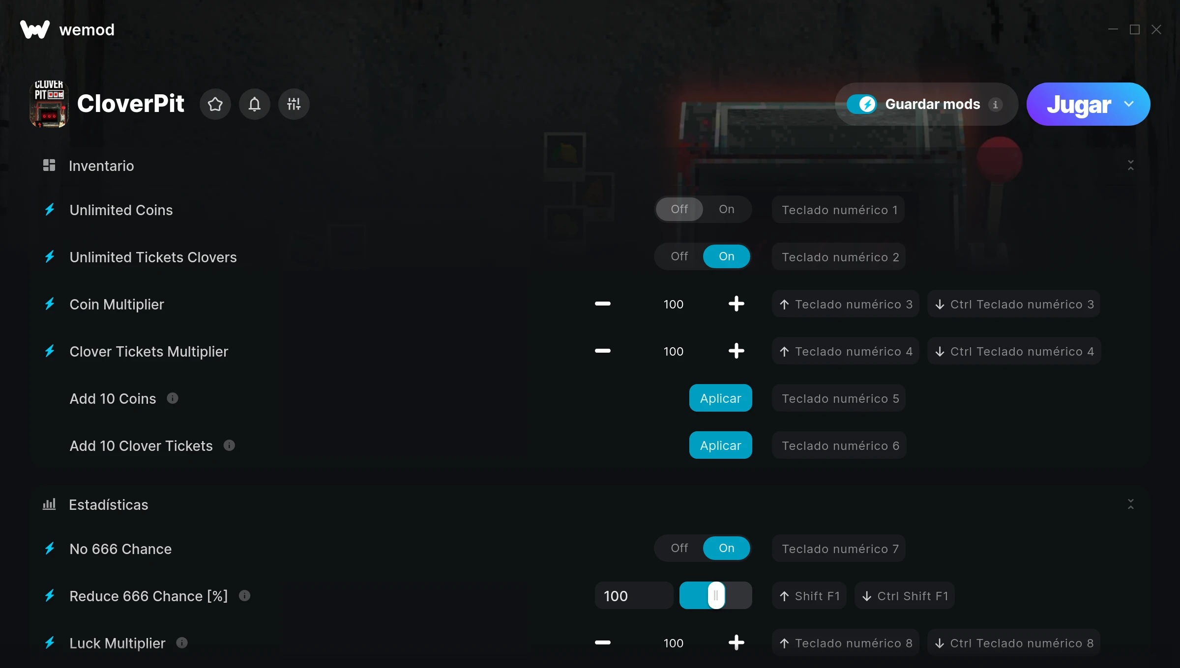 Captura de pantalla de las trampas de CloverPit