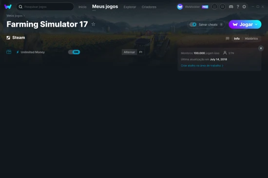 Captura de tela de cheats do Farming Simulator 17