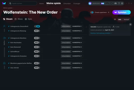 Wolfenstein: The New Order Cheats Screenshot
