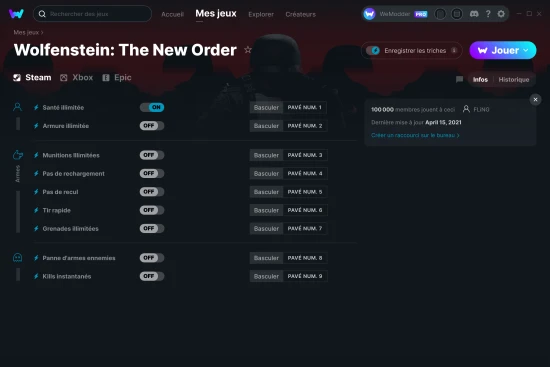 Capture d'écran de triches de Wolfenstein: The New Order