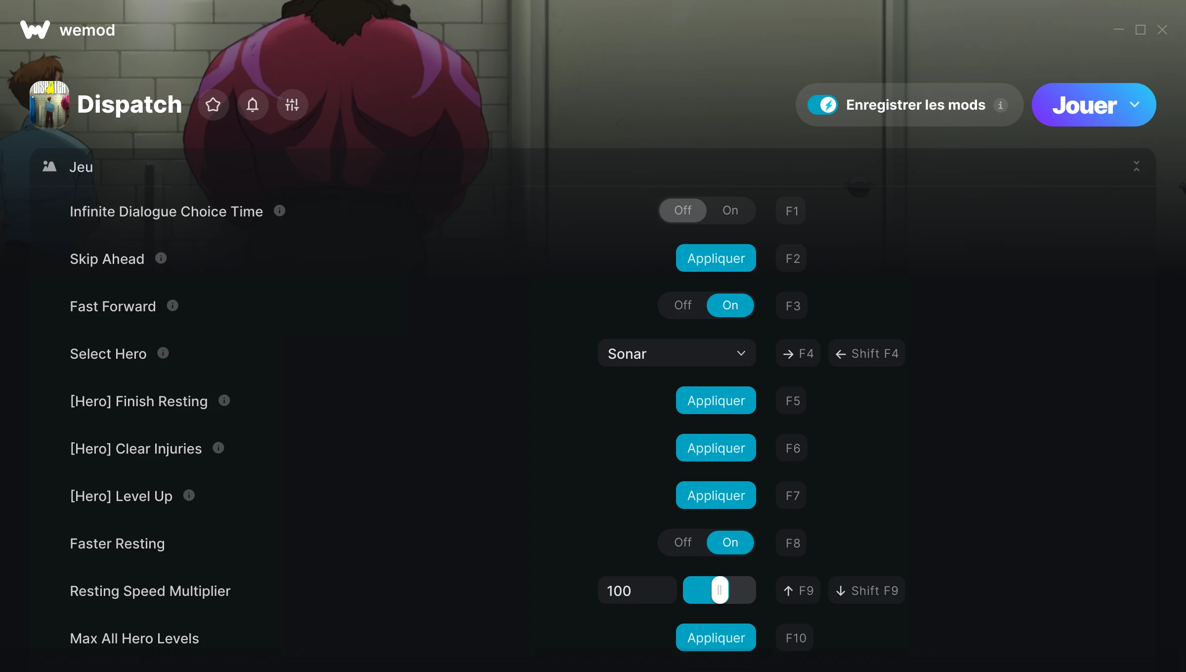Capture d’écran des cheats pour Dispatch