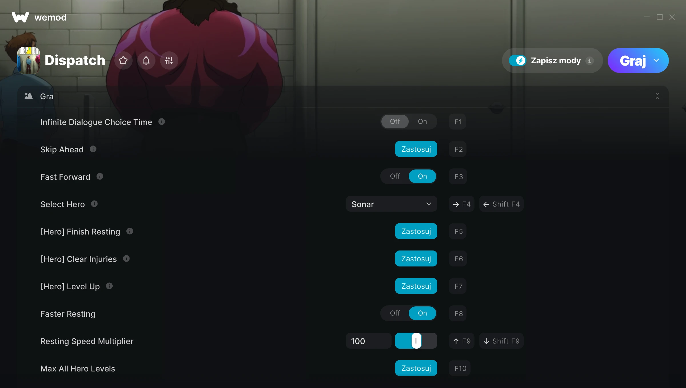 Cheaty do Dispatch – zrzut ekranu