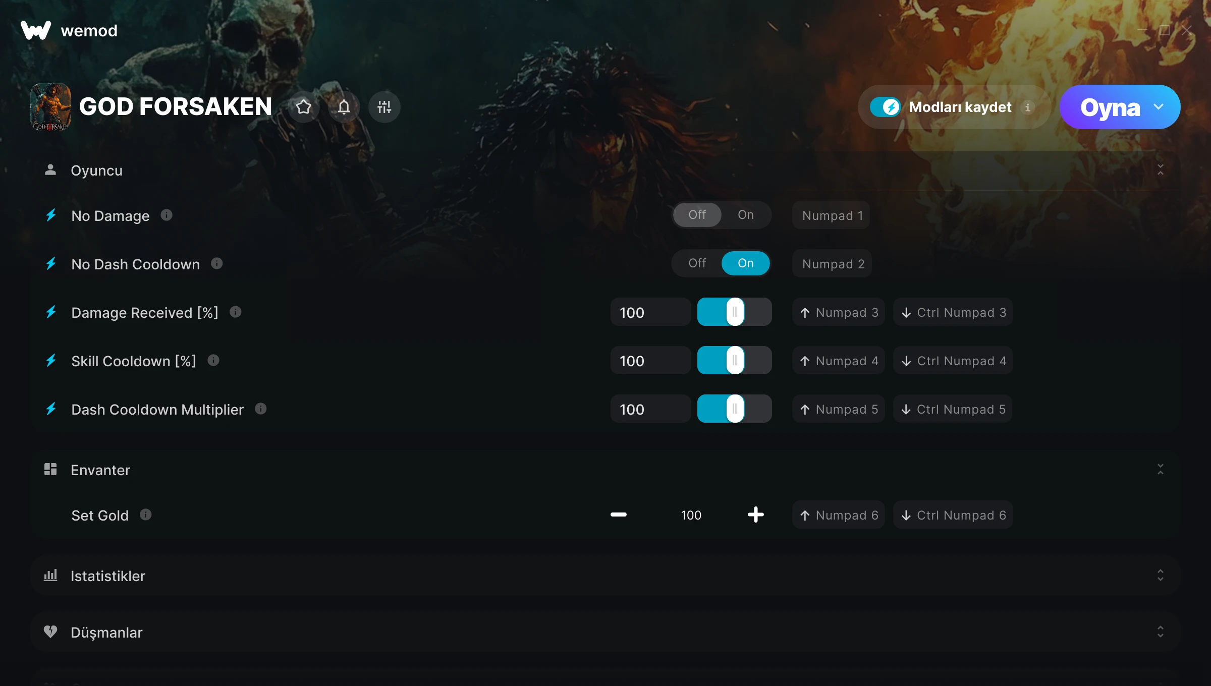 GOD FORSAKEN hilelerinin ekran görüntüsü