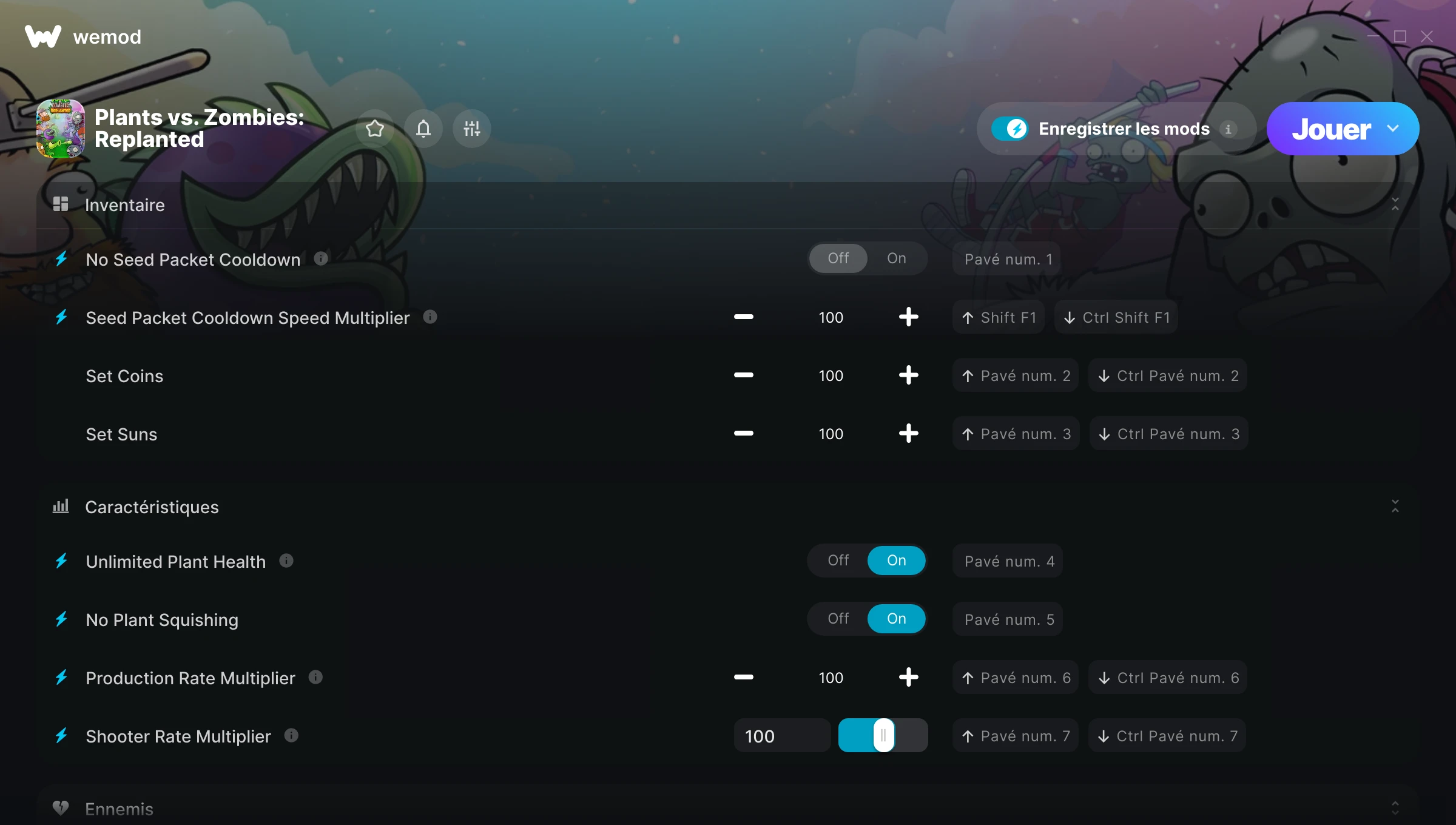 Capture d’écran des cheats pour Plants vs. Zombies: Replanted