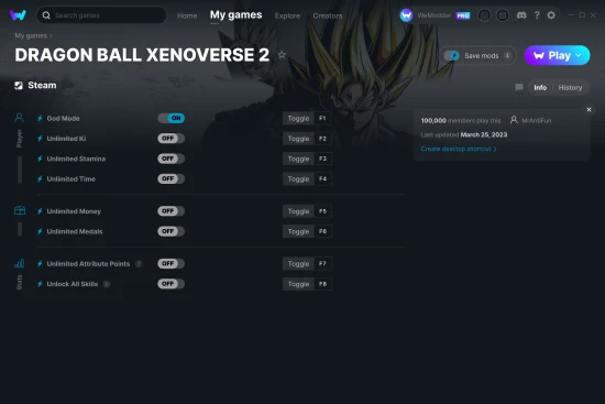 DRAGON BALL XENOVERSE 2 cheats screenshot