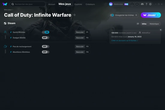Capture d'écran de triches de Call of Duty: Infinite Warfare