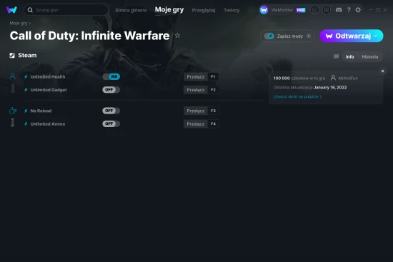 cheaty Call of Duty: Infinite Warfare zrzut ekranu