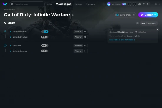 Captura de tela de cheats do Call of Duty: Infinite Warfare