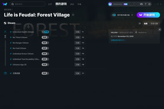 Life is Feudal: Forest Village 修改器截图