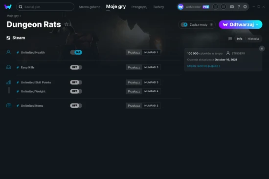 cheaty Dungeon Rats zrzut ekranu