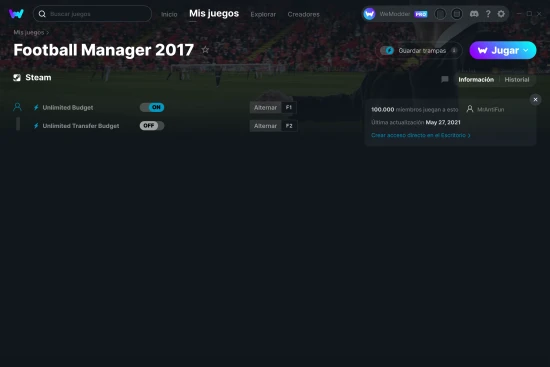 captura de pantalla de las trampas de Football Manager 2017