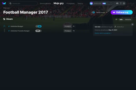 cheaty Football Manager 2017 zrzut ekranu